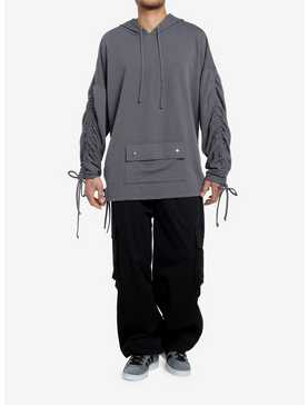 Grey Ruched Oversized Hoodie, , hi-res
