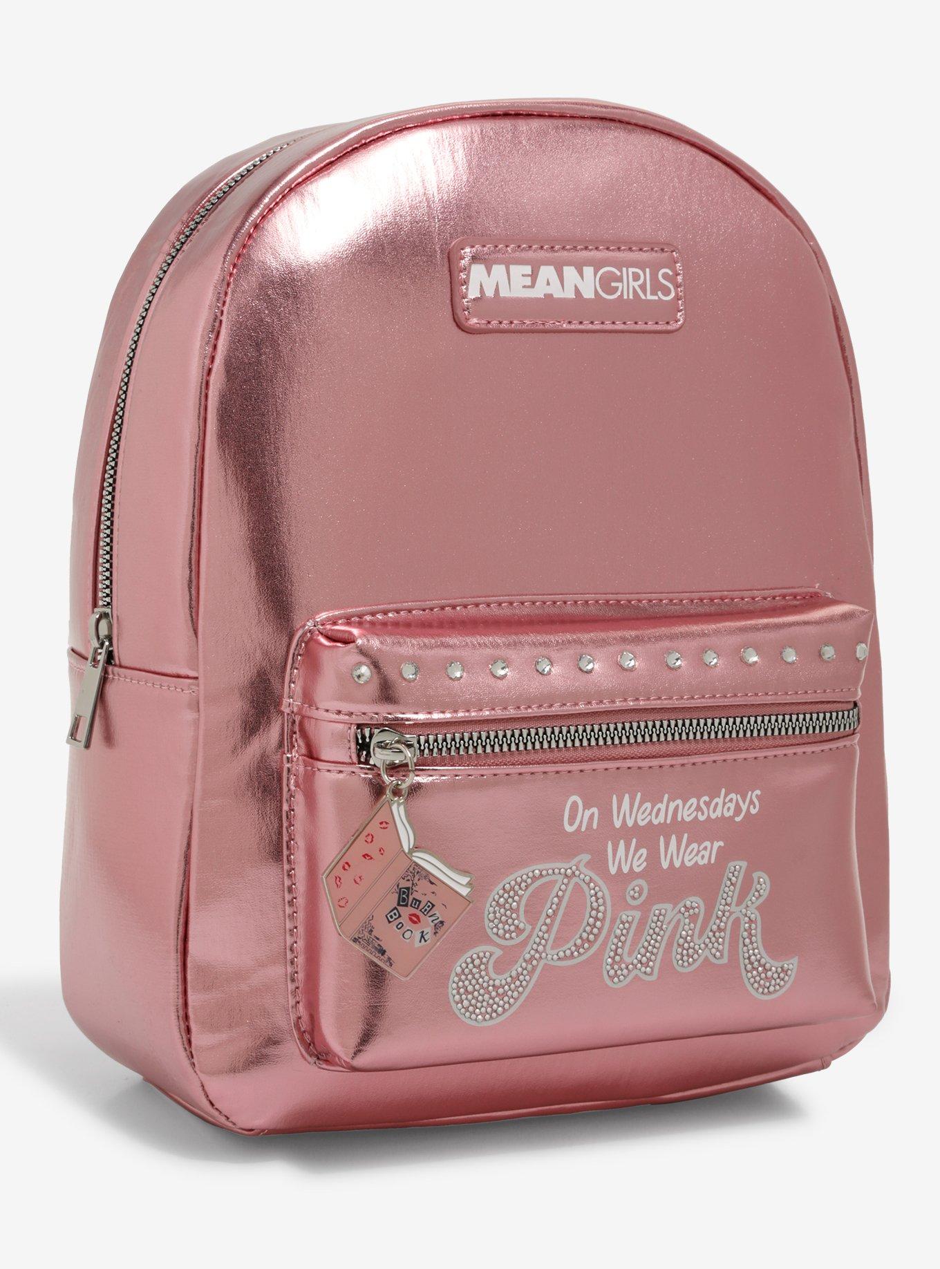Mean Girls On Wednesdays We Wear Pink Metallic Mini Backpack, , alternate