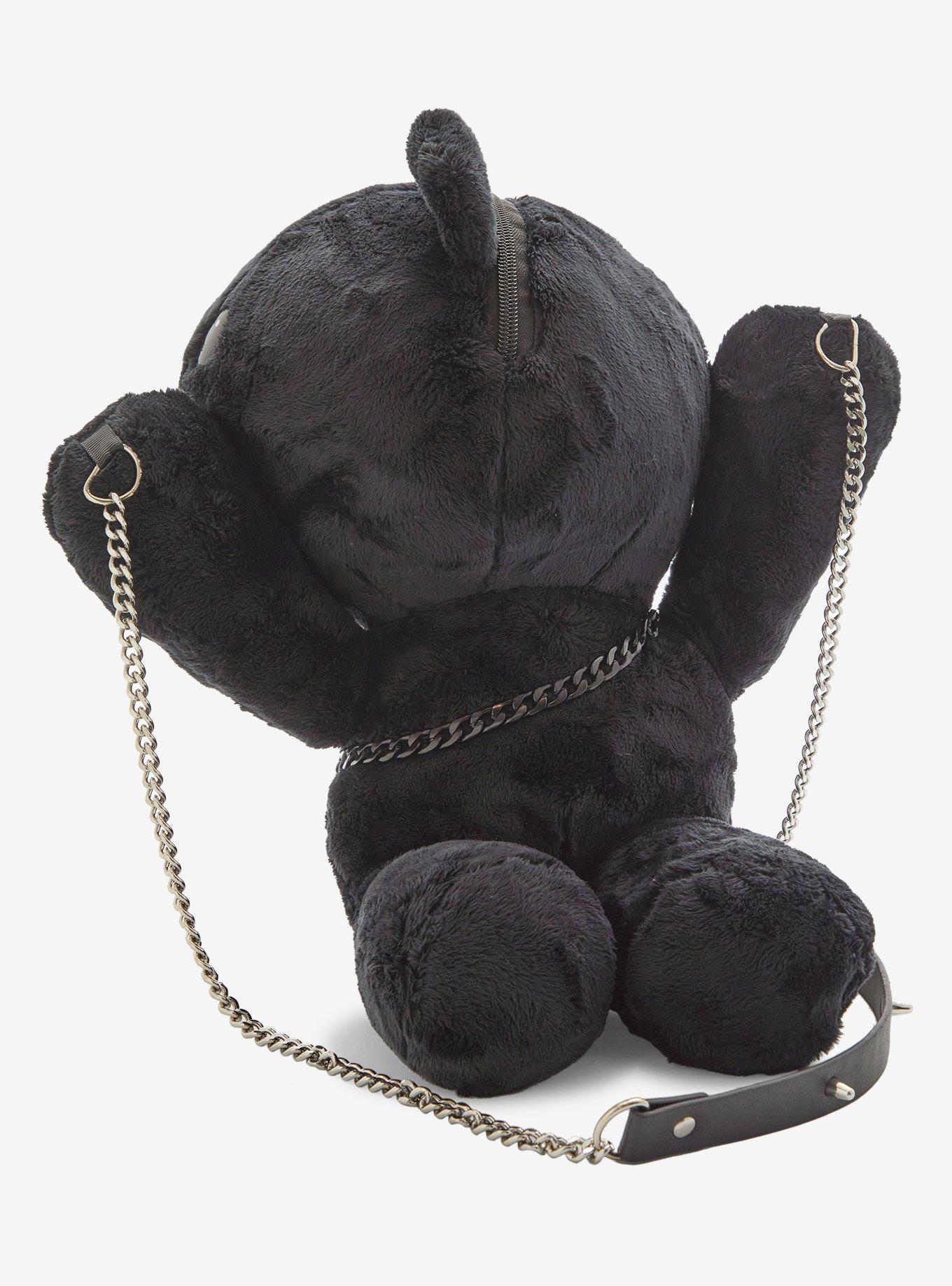 Black Hugging Bear Plush Crossbody Bag, , hi-res