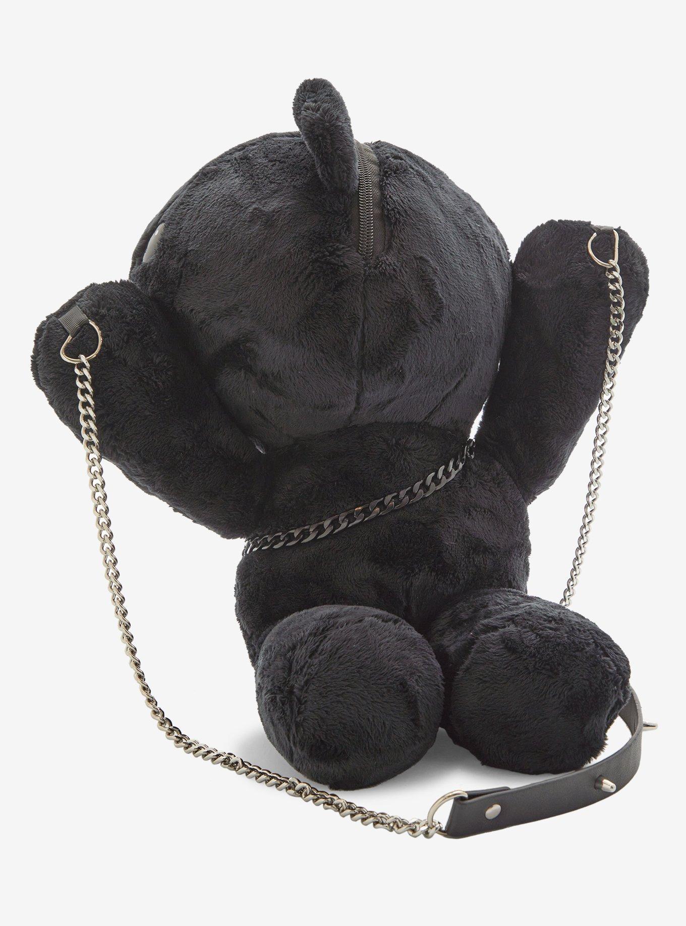 Black Hugging Bear Plush Crossbody Bag, , hi-res