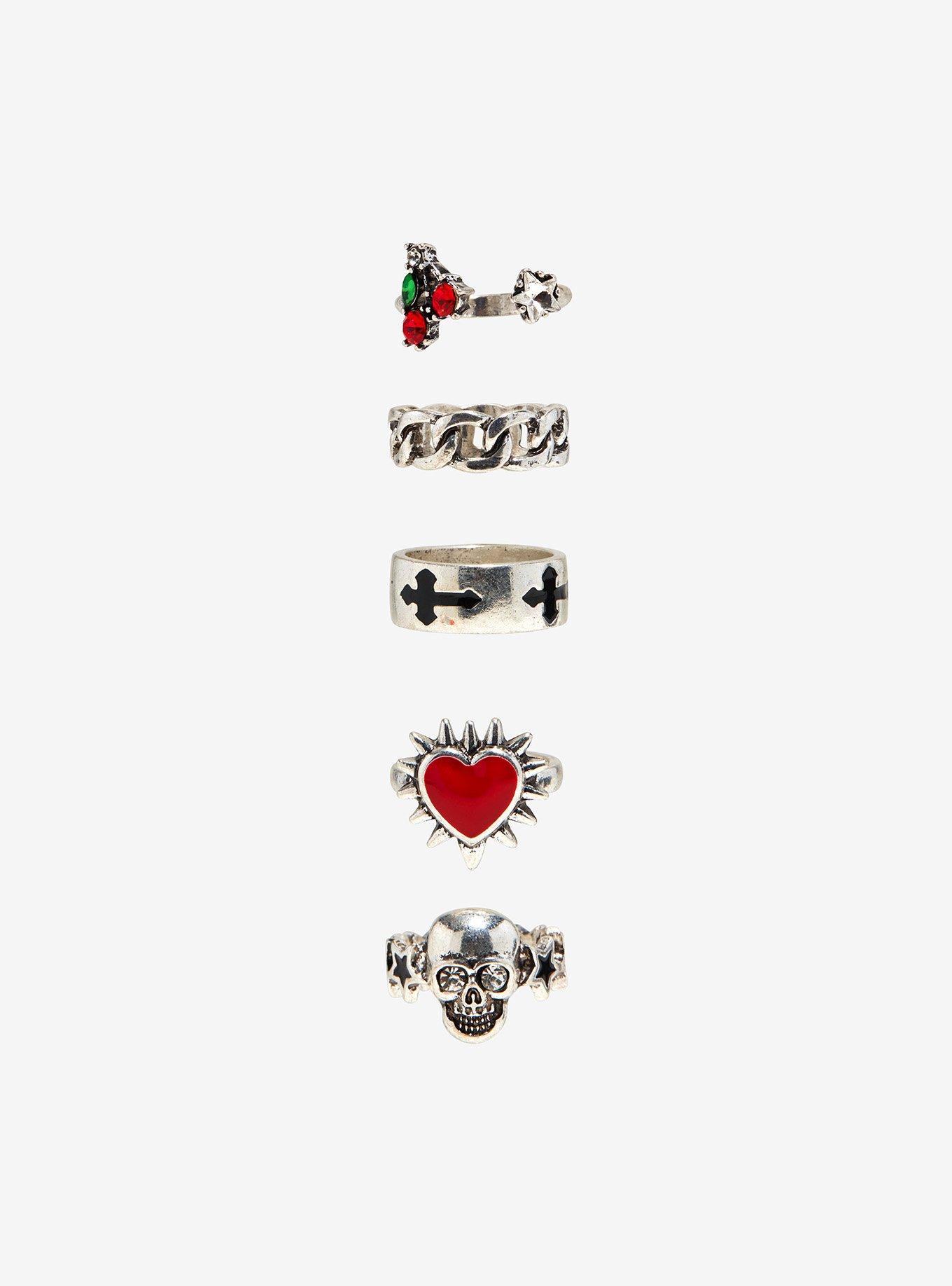 Social Collision® Cherry Heart Skull Ring Set, , alternate