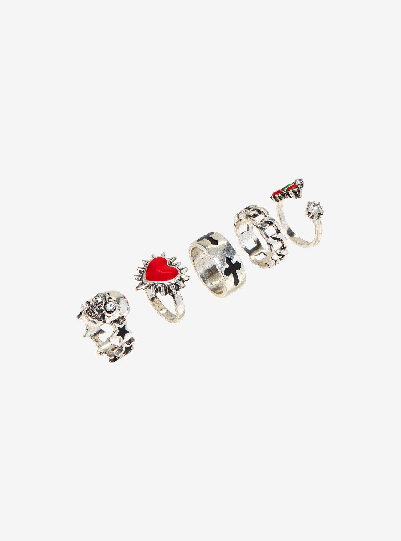 Social Collision® Cherry Heart Skull Ring Set, , alternate