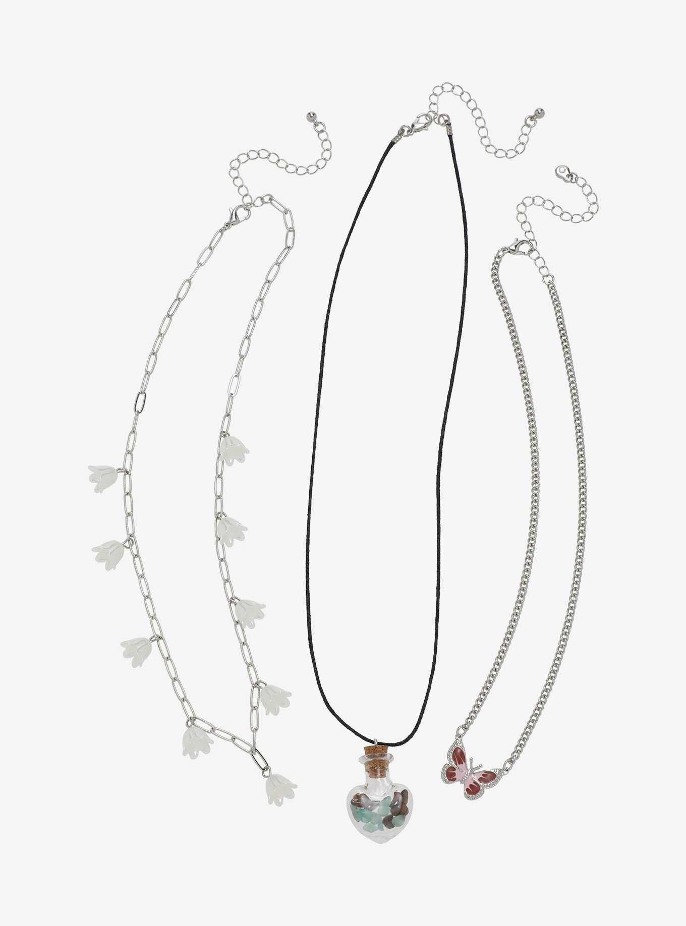 Thorn & Fable Flower Butterfly Bottle Necklace Set, , hi-res
