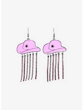 Sweet Society Pink Cowboy Hat Sparkle Strand Earrings, , hi-res