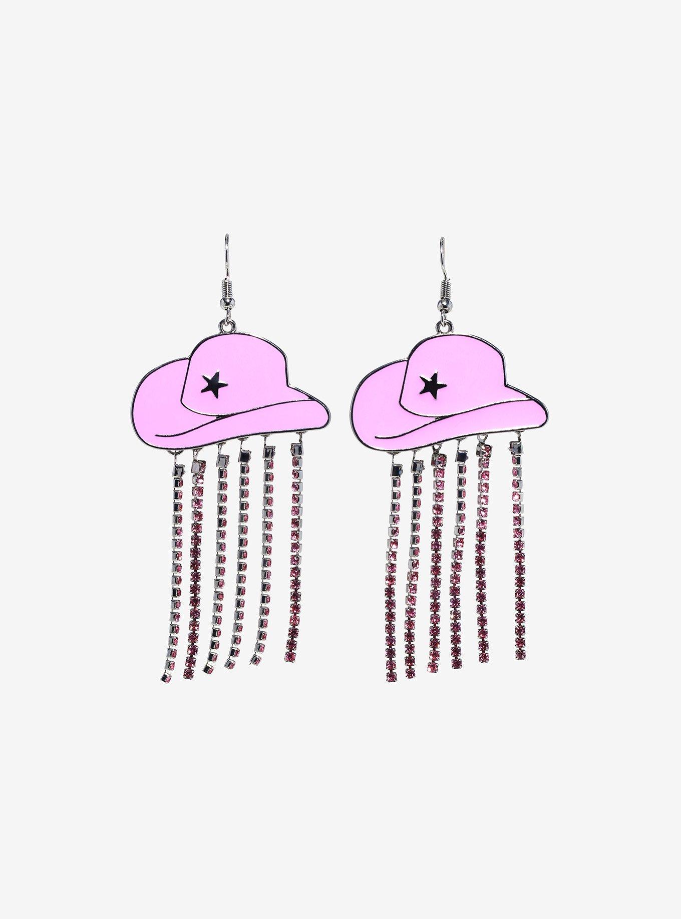 Sweet Society Pink Cowboy Hat Sparkle Strand Earrings, , alternate