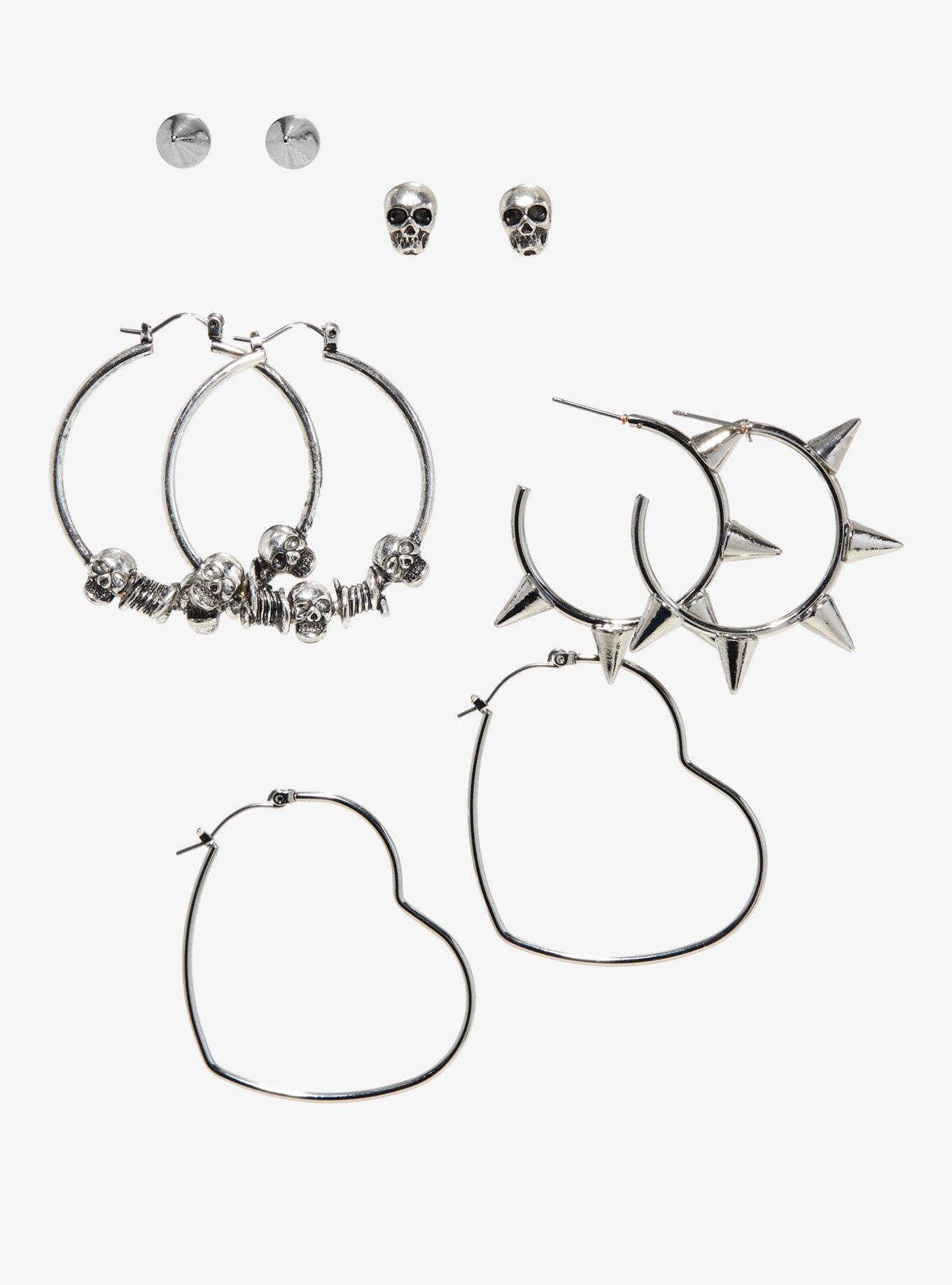 Social Collision Skull Spike Earring Set, , alternate