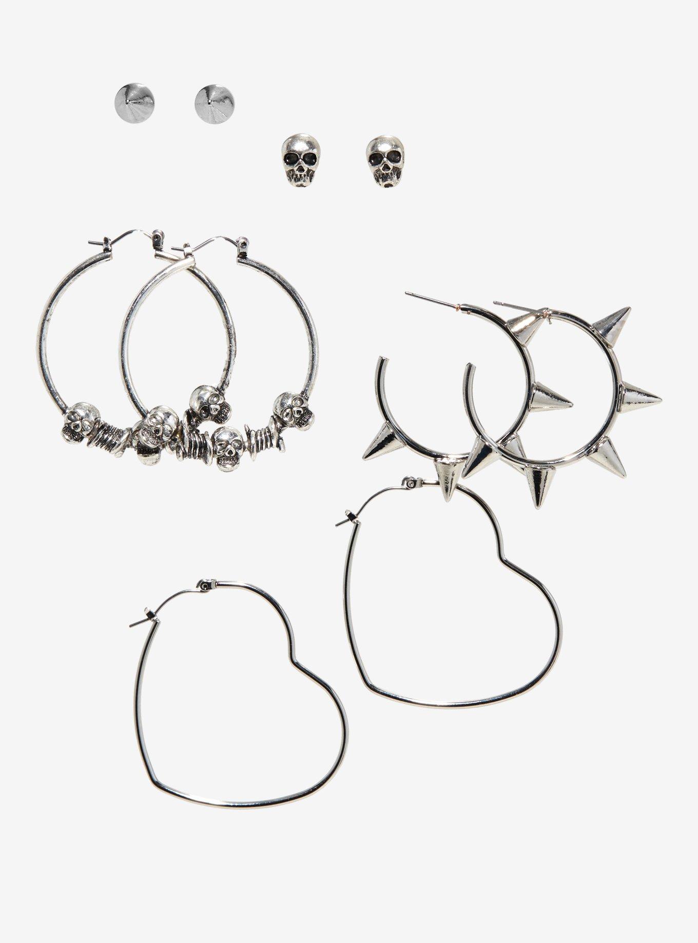 Social Collision Skull Spike Earring Set, , hi-res