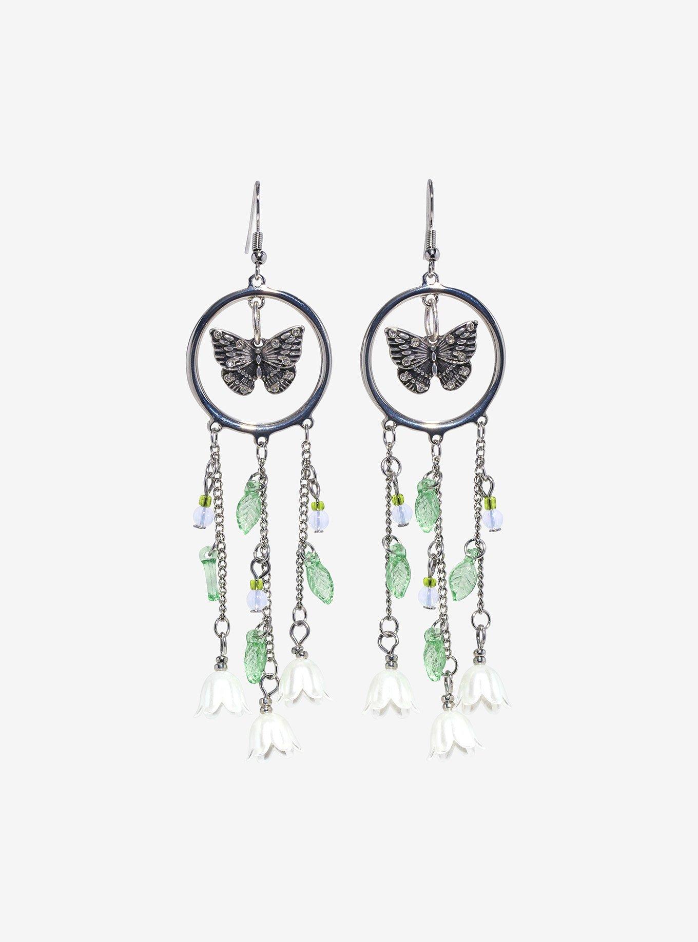 Thorn & Fable Butterfly Flower Drop Earrings, , alternate