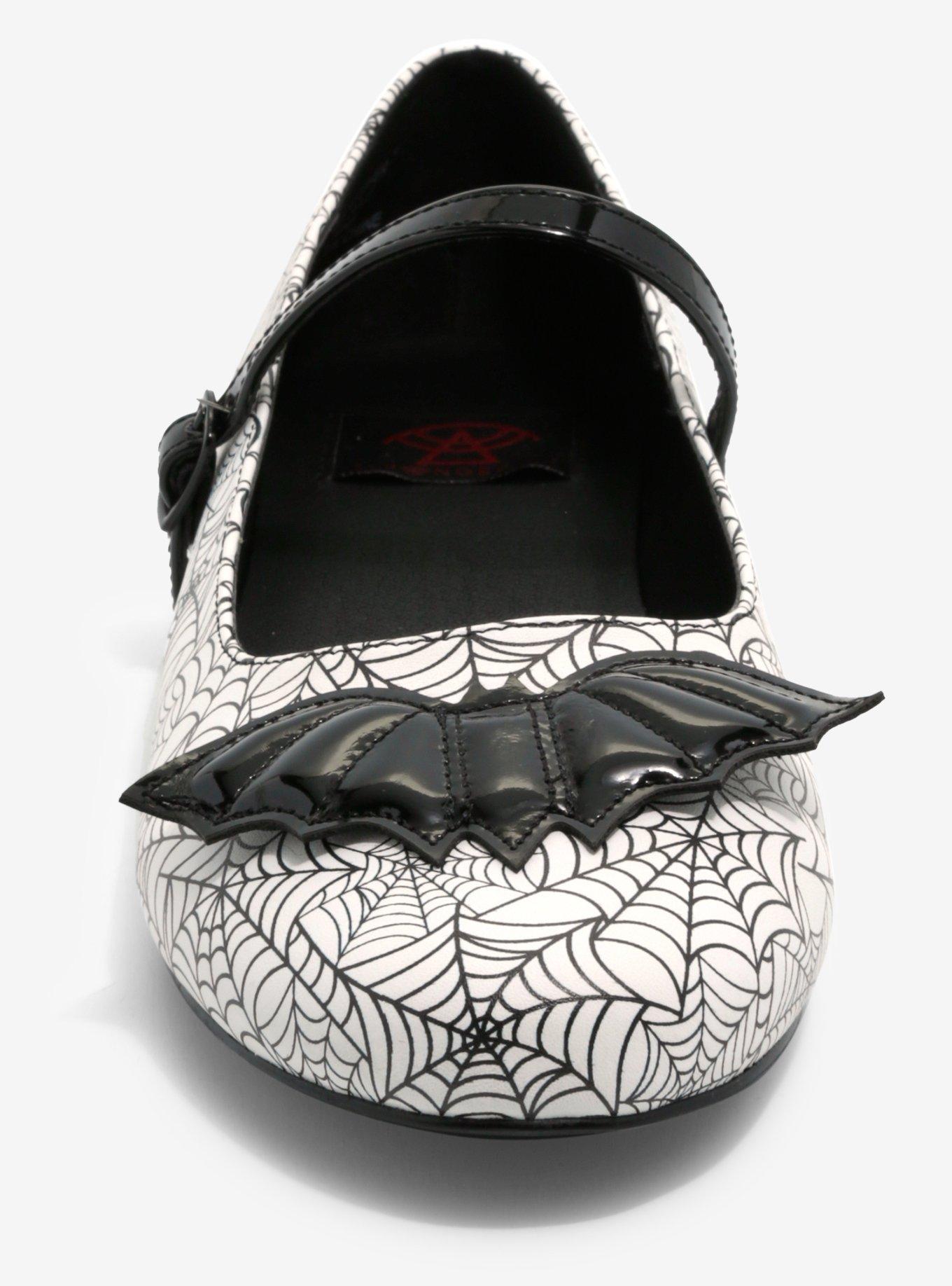 Strange Cvlt Black & White Spiderweb Mary Jane Flats, , hi-res