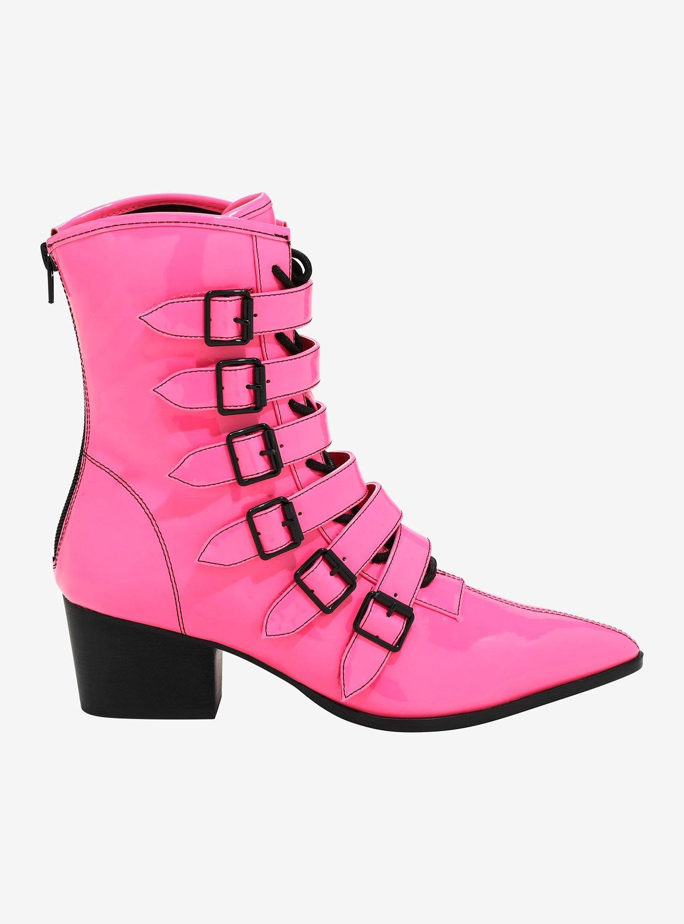 Strange Cvlt Hot Pink Patent Coven Boots, , hi-res