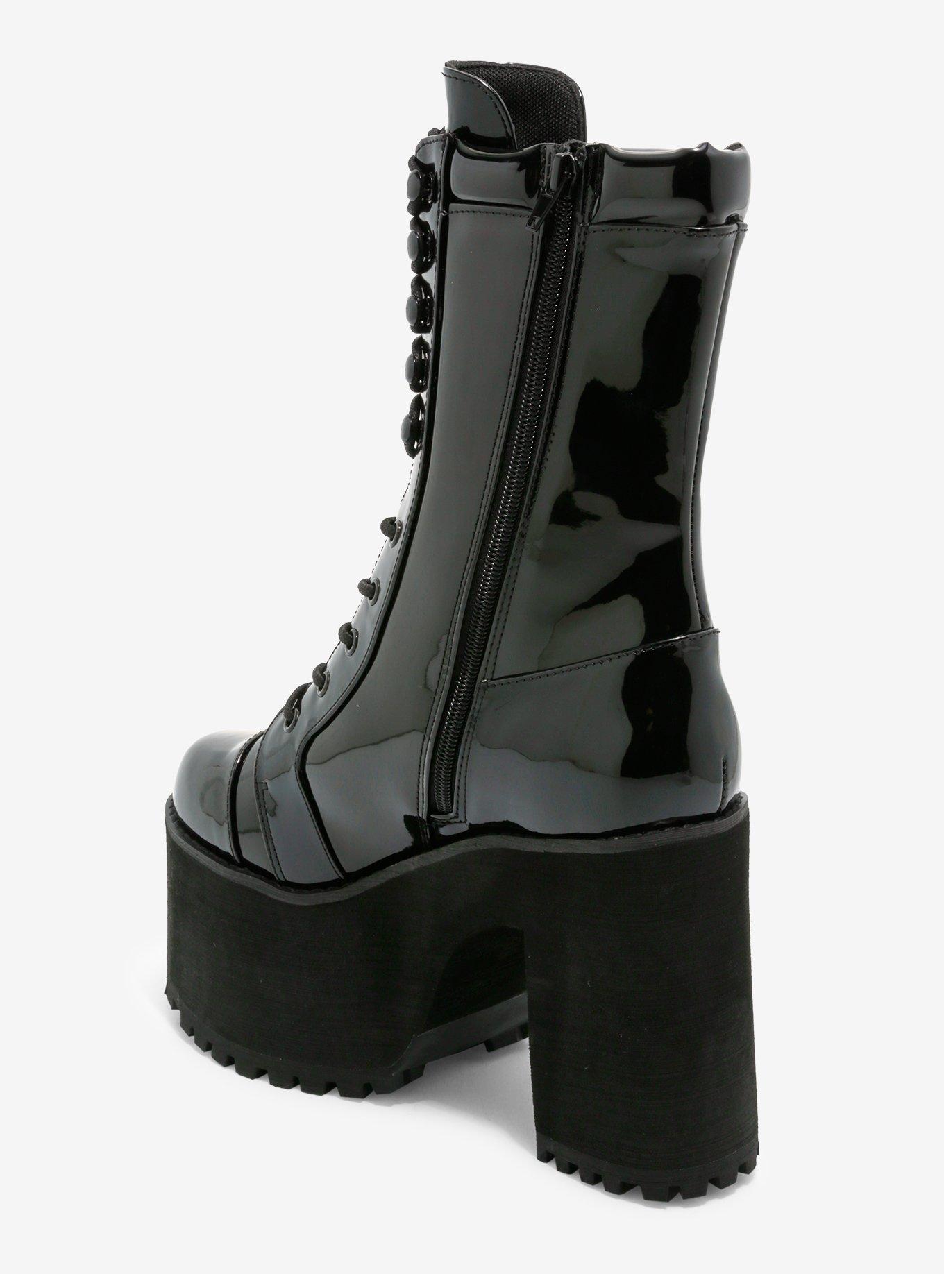 Strange Cvlt Shiny Black Raven Platform Boots, MULTI, alternate