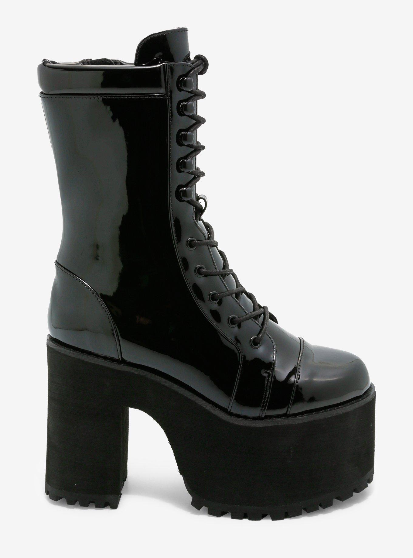 Strange Cvlt Shiny Black Raven Platform Boots, MULTI, alternate