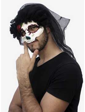Day of the Dead Catrina Mask With Veil Black, , hi-res