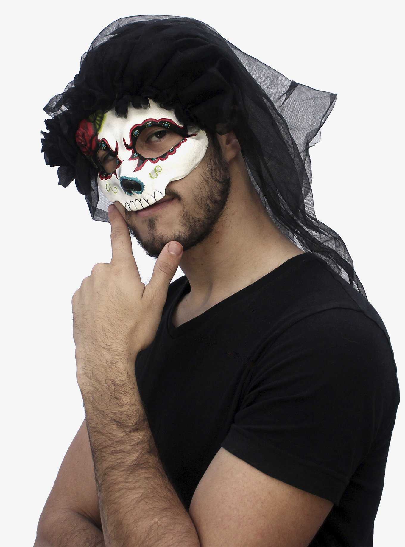 Day of the Dead Catrina Mask With Veil Black, , hi-res