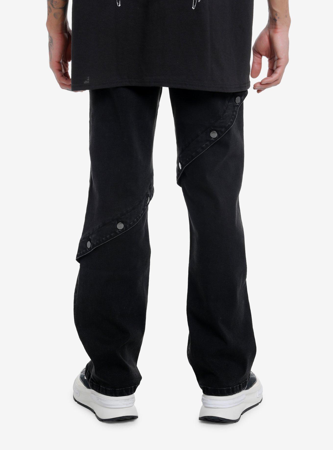 Black Thigh Buttons Wide Leg Jeans, , hi-res