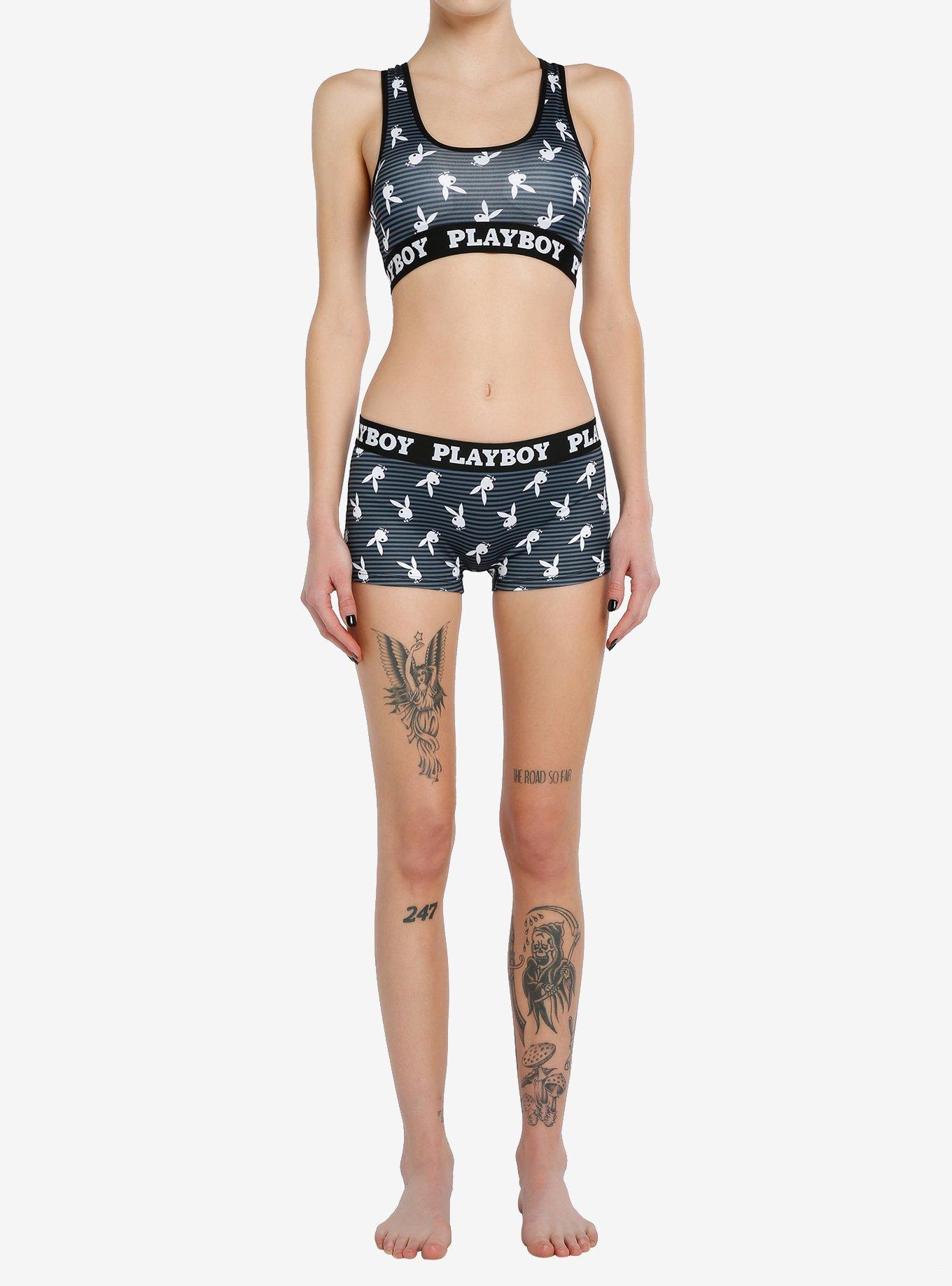 Playboy Stripes Bra & Boyshort Panty Set, MULTI, alternate