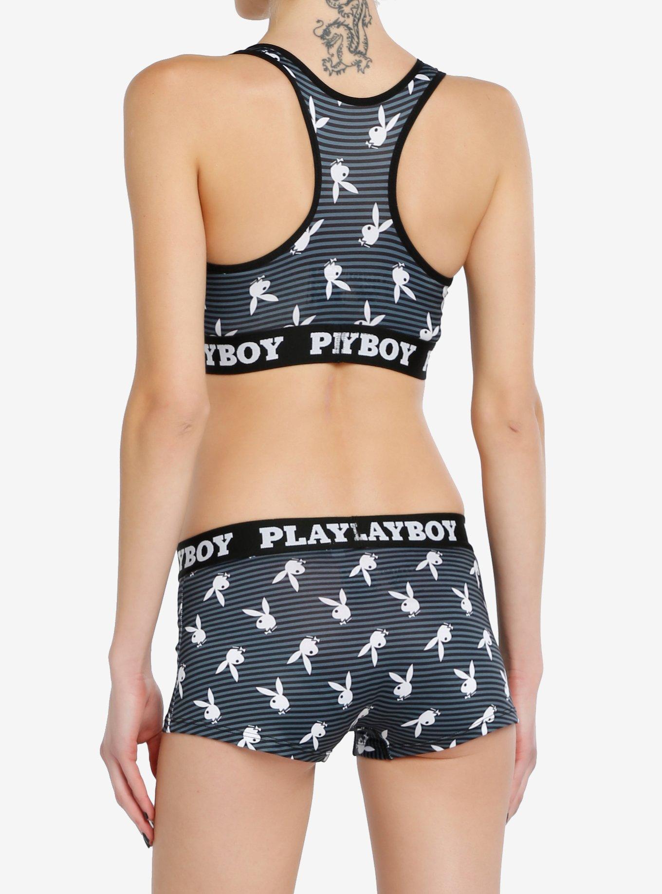 Playboy Stripes Bra & Boyshort Panty Set, MULTI, alternate
