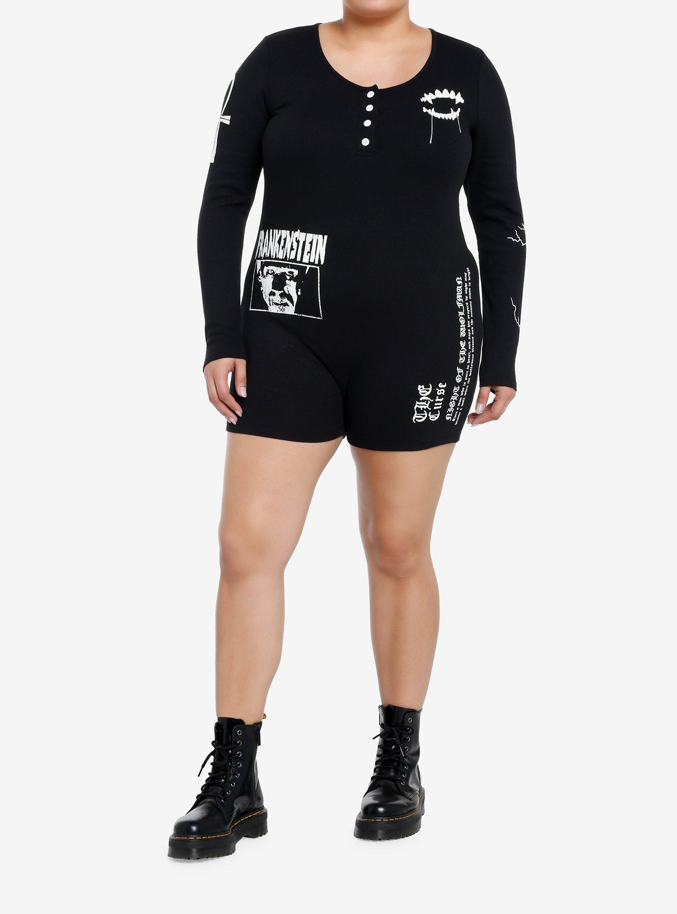 Universal Monsters Icons Long-Sleeve Romper Plus Size, BLACK, alternate