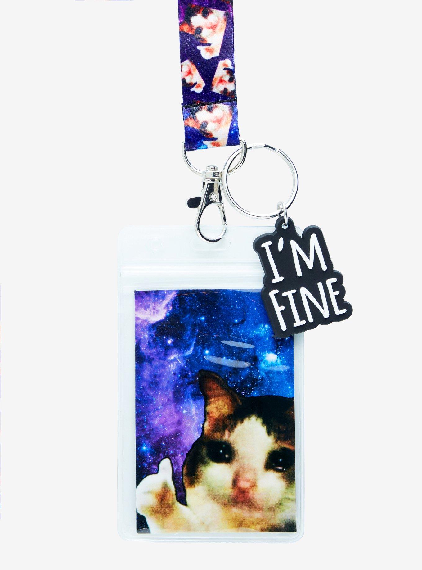 Cat Thumbs Up Meme I'm Fine Lanyard, , alternate