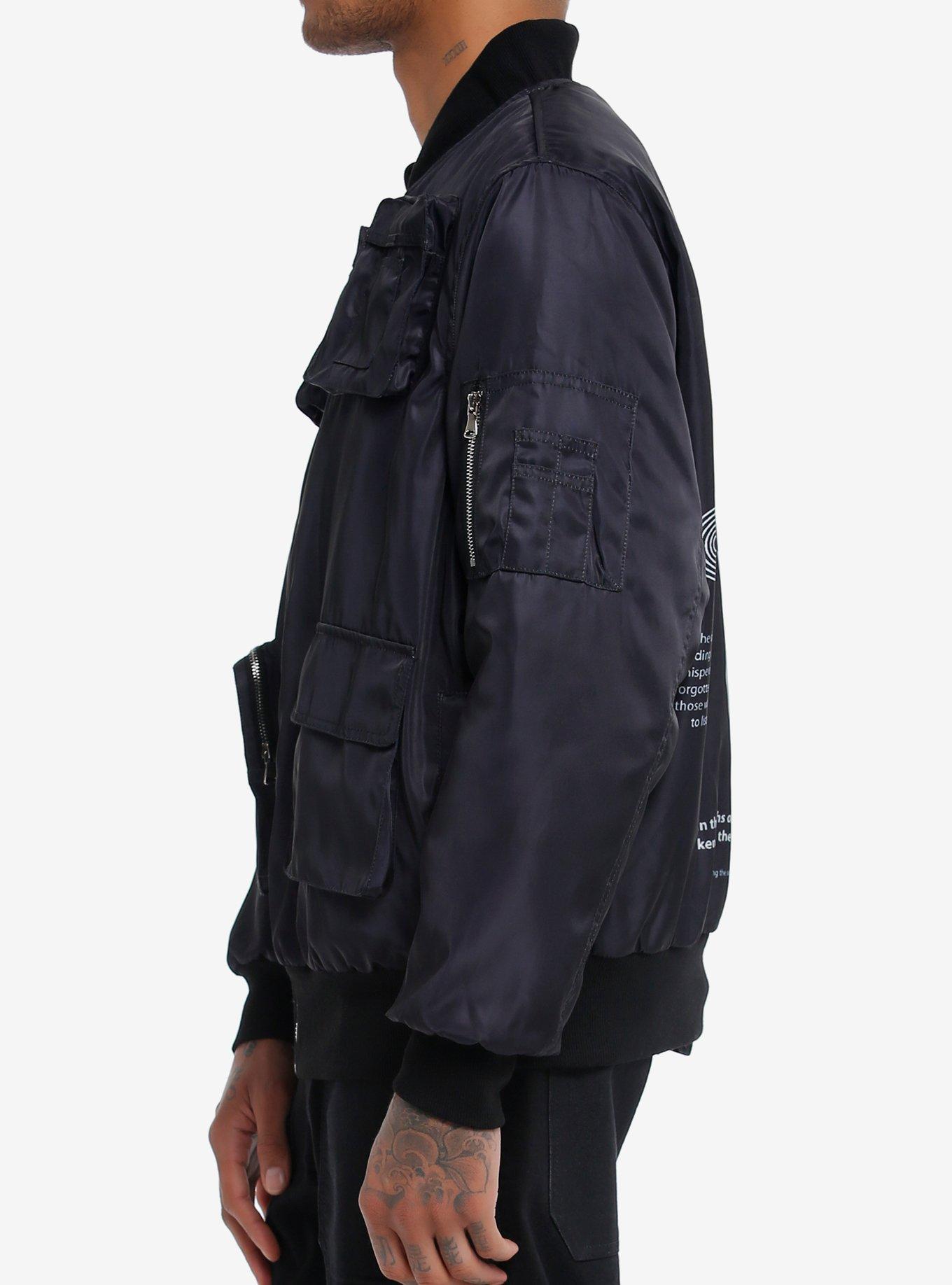 Skull Multi-Pocket Bomber Jacket, BLACK, alternate