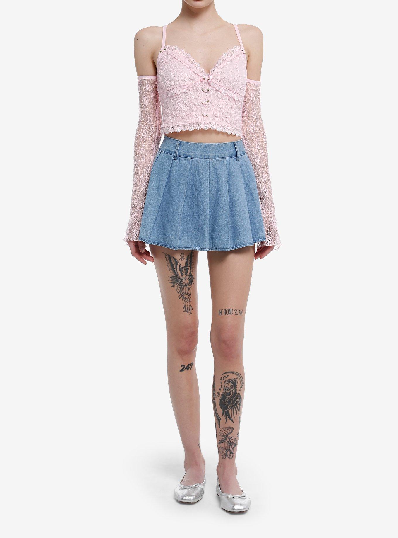 Sweet Society Pink Ruched Lace Girls Cold Shoulder Long-Sleeve Top, PINK, alternate