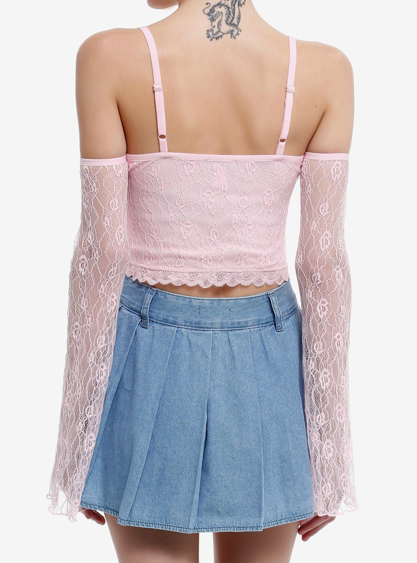 Sweet Society Pink Ruched Lace Girls Cold Shoulder Long-Sleeve Top, PINK, alternate