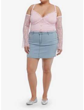 Sweet Society Pink Ruched Lace Girls Cold Shoulder Long-Sleeve Top Plus Size, , hi-res