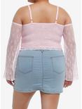 Sweet Society Pink Ruched Lace Girls Cold Shoulder Long-Sleeve Top Plus Size, PINK, alternate