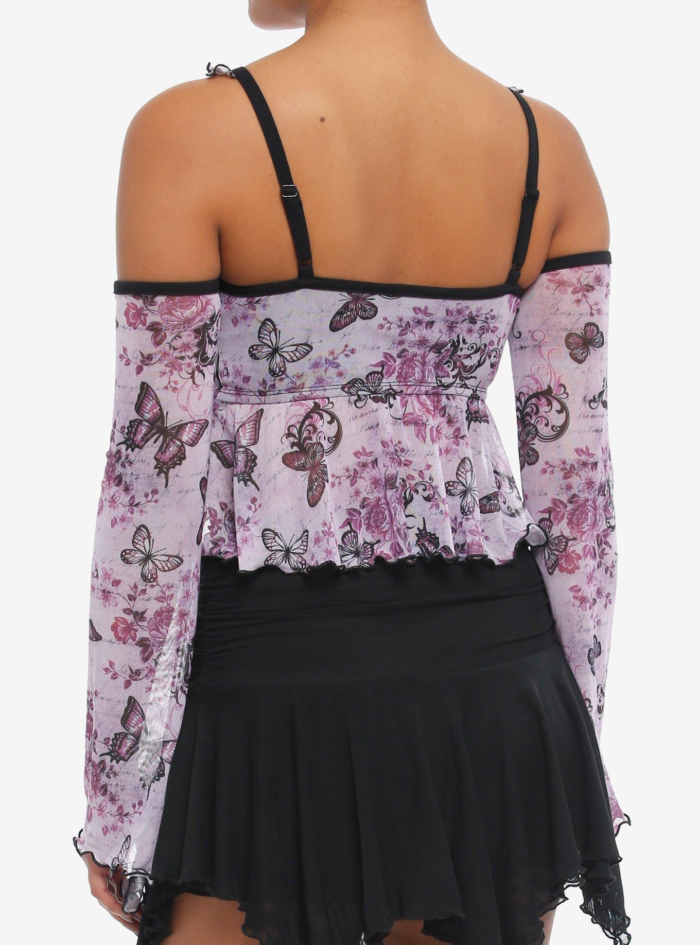 Sweet Society Butterfly Halter Cold Shoulder Girls Crop Top, PINK, alternate