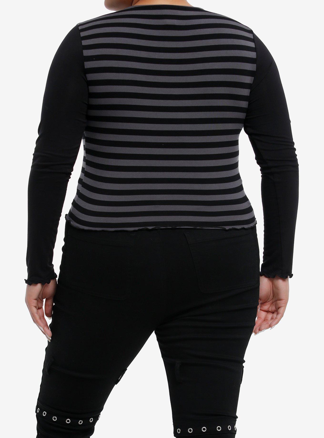 Social Collision® Black & Grey Stripe Star Girls Crop Long-Sleeve Top Plus Size, GREY, alternate
