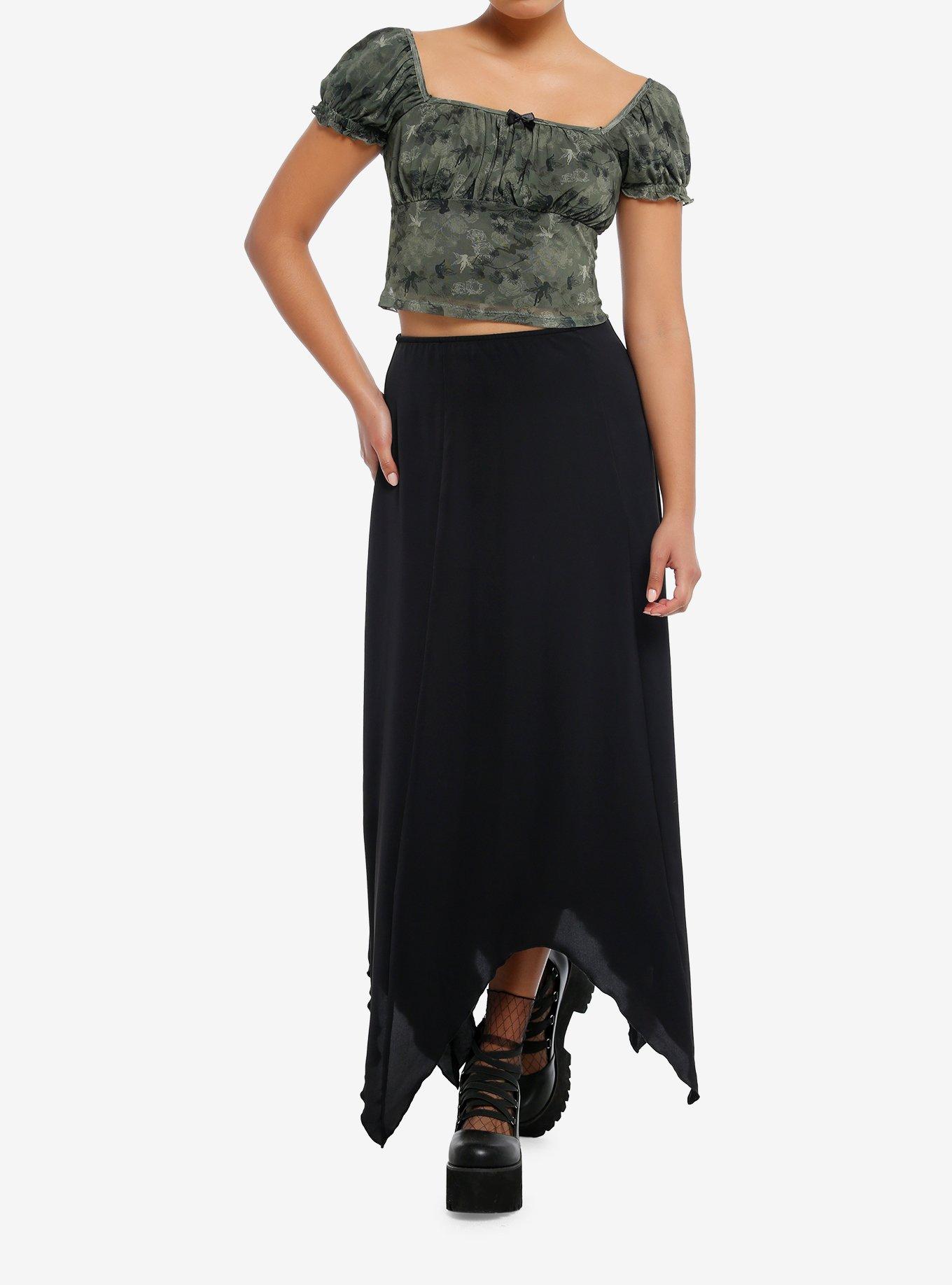 Thorn & Fable Olive Green Fairy Mesh Girls Crop Top, , hi-res