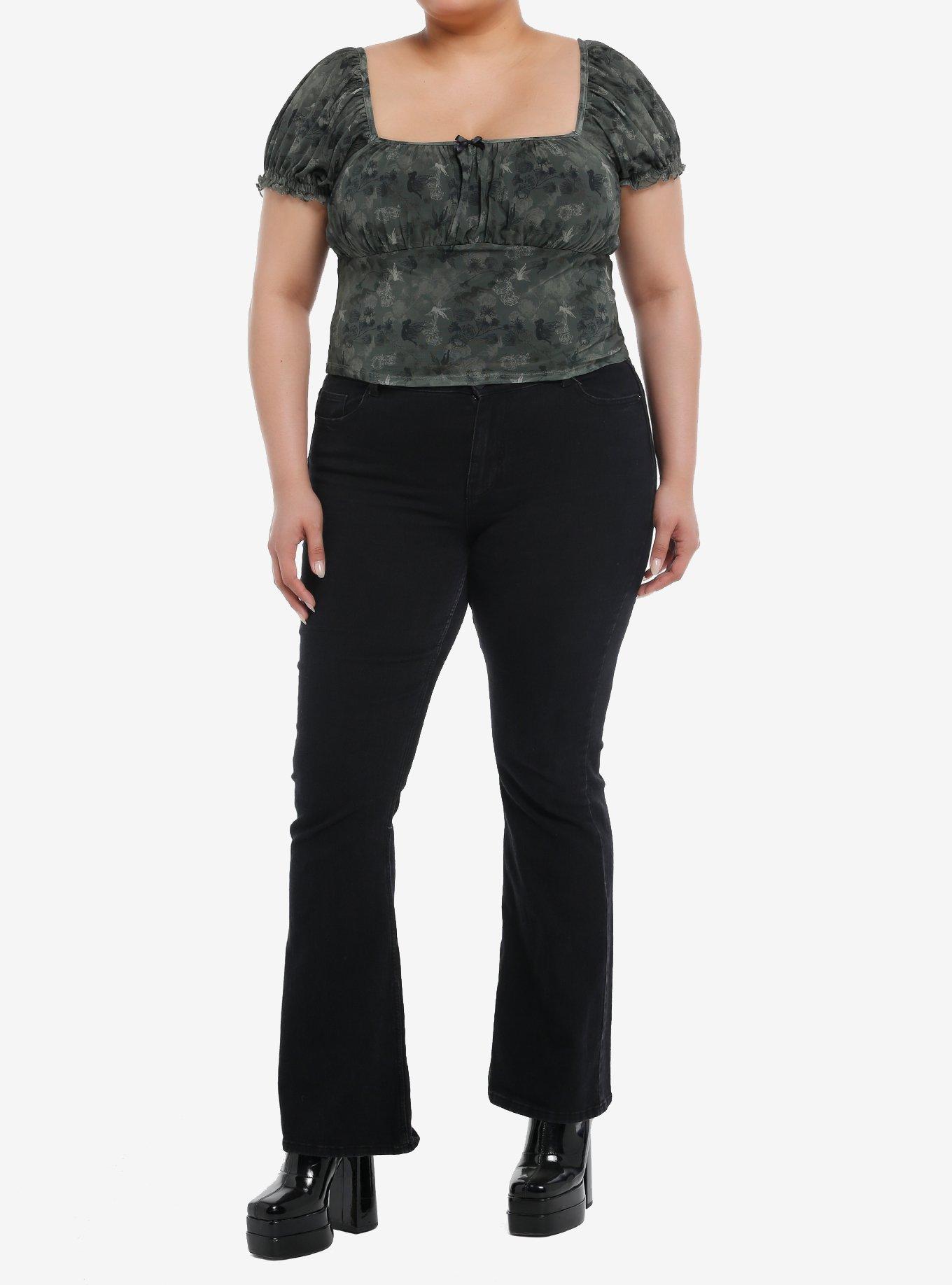 Thorn & Fable Olive Green Fairy Mesh Girls Crop Top Plus Size, BLACK, alternate