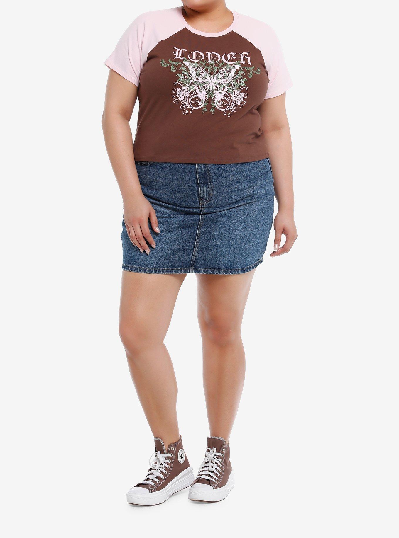 Sweet Society® Lover Butterfly Girls Raglan Crop T-Shirt Plus Size, , hi-res