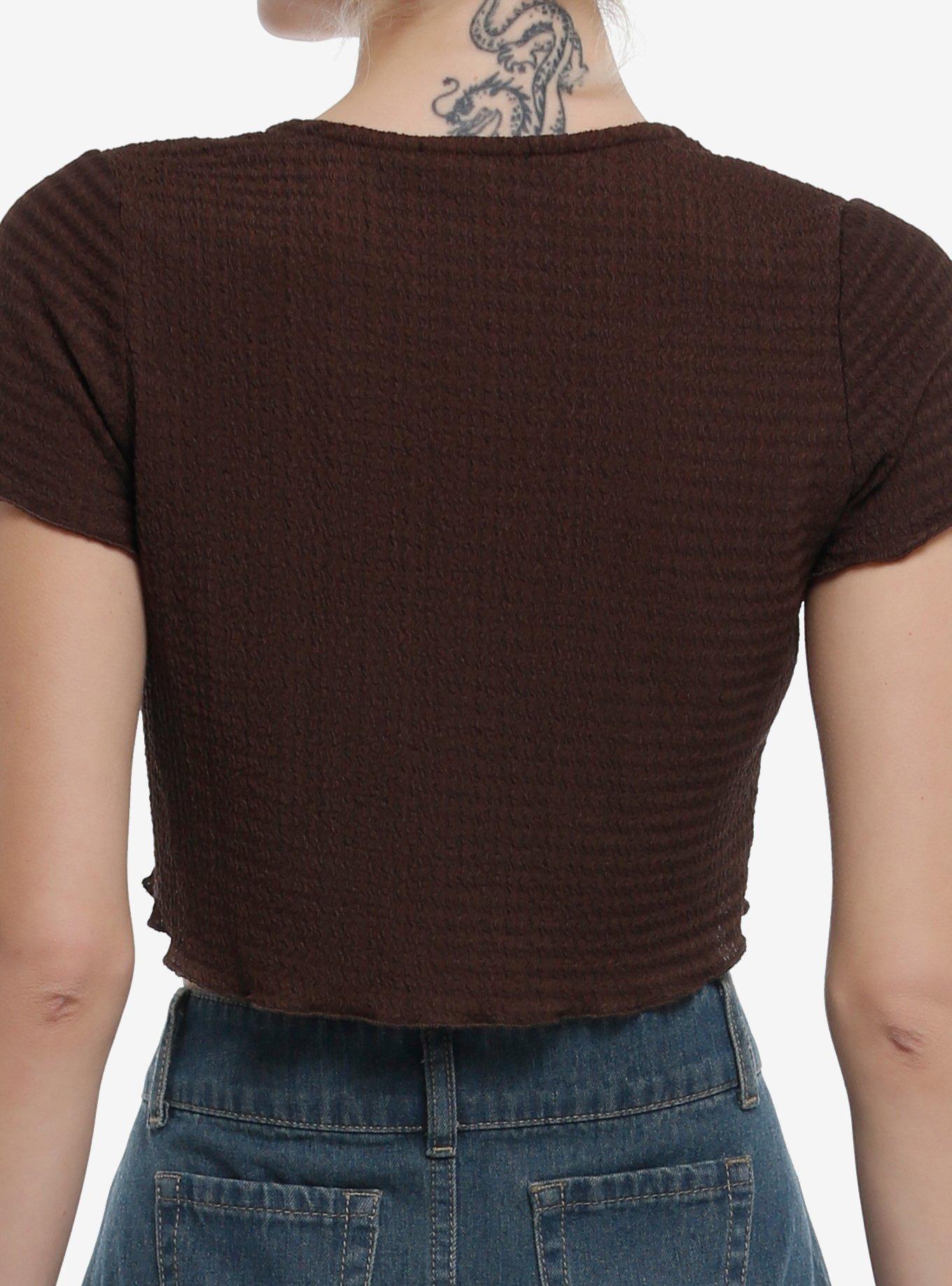 Thorn & Fable Brown Textured Girls Crop Shrug, BROWN, alternate