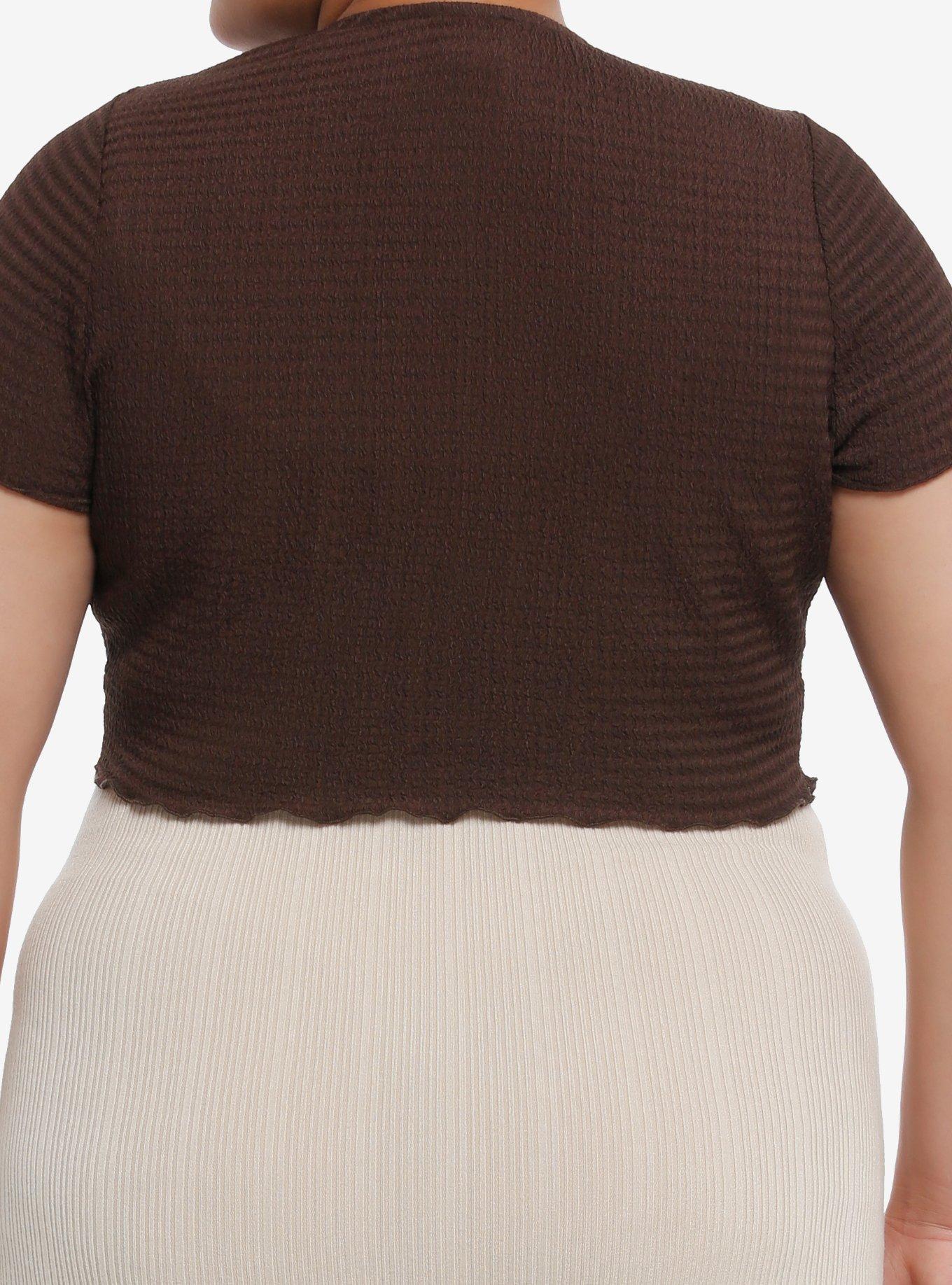 Thorn & Fable Brown Textured Girls Crop Shrug Plus Size, BROWN, alternate