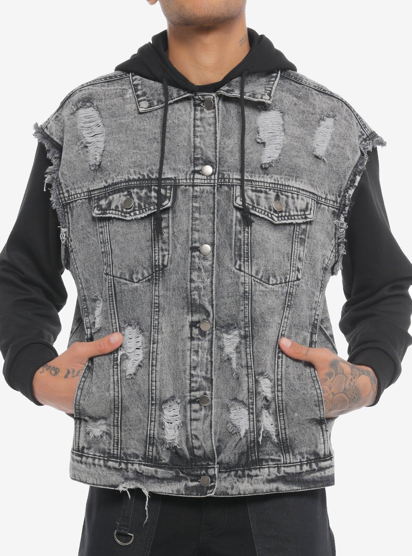 Skull Denim Twofer Hoodie Jacket, , hi-res