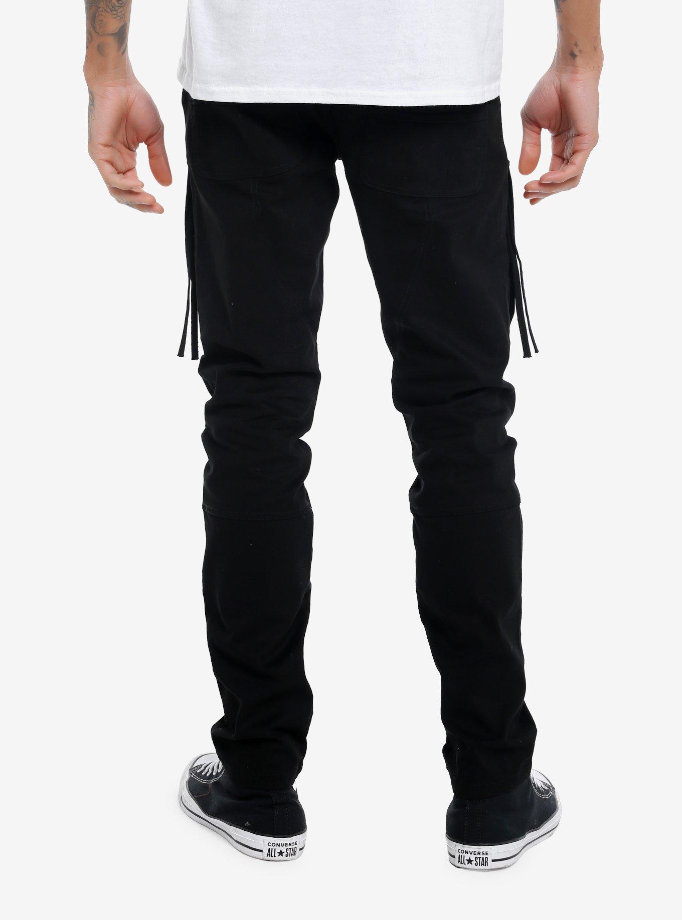 Black Twill Tassel Cargo Pants, BLACK, alternate
