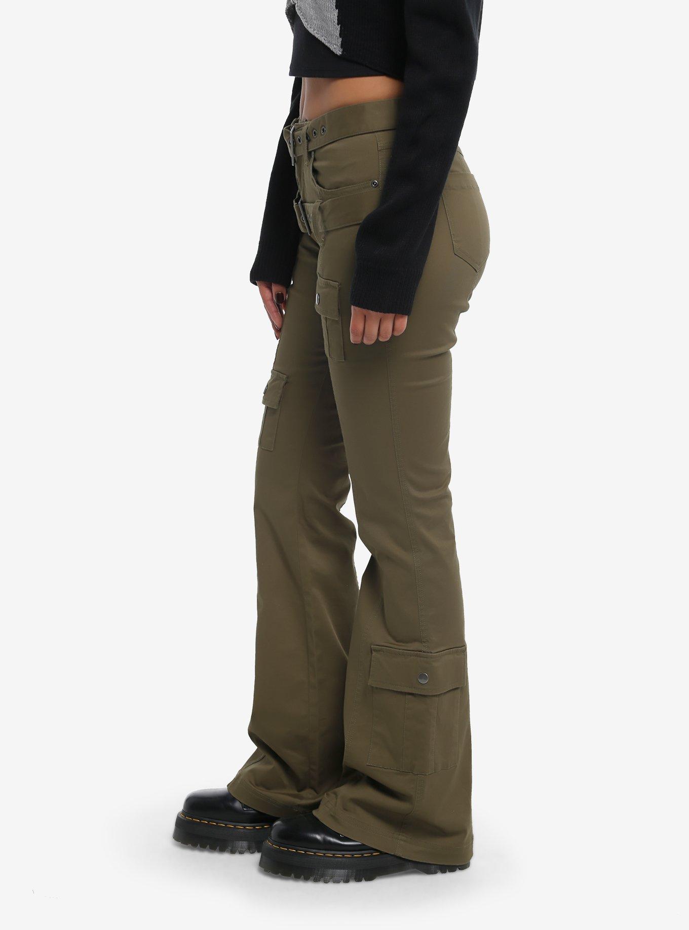 Army Green Double Belt Cargo Pants, GREEN, alternate