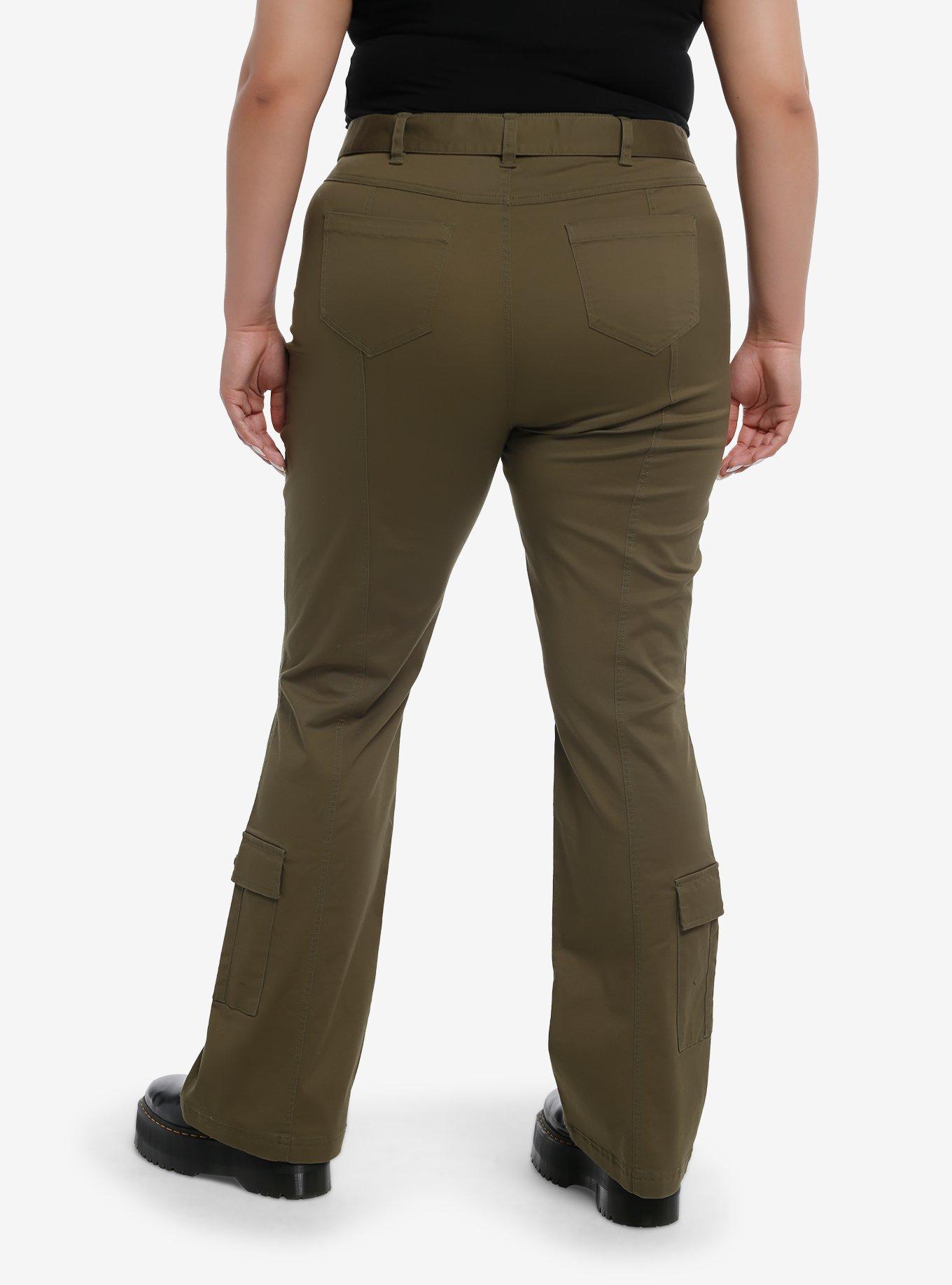 Army Green Double Belt Carpenter Pants Plus Size, GREEN, alternate