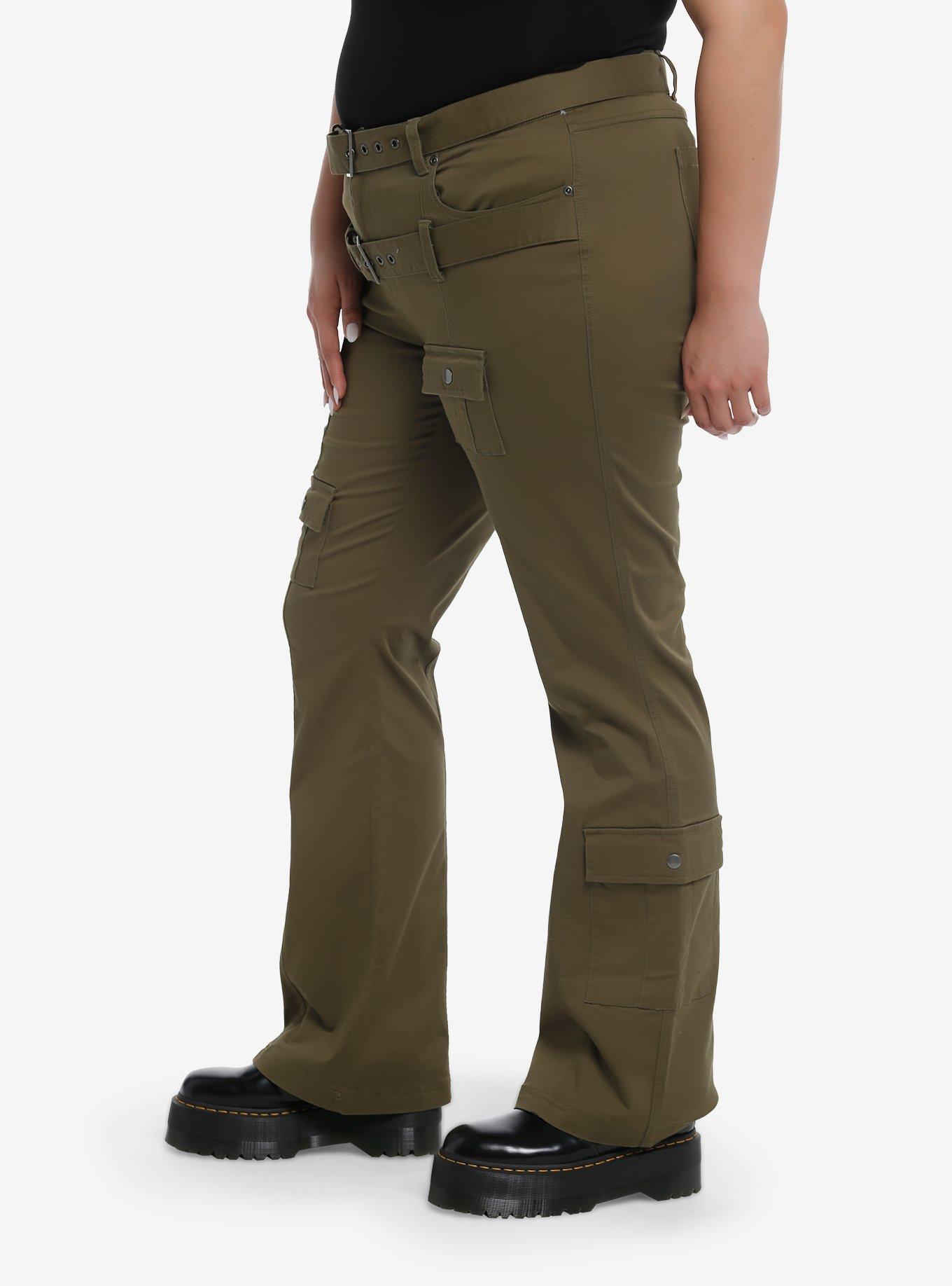 Army Green Double Belt Carpenter Pants Plus Size, GREEN, alternate
