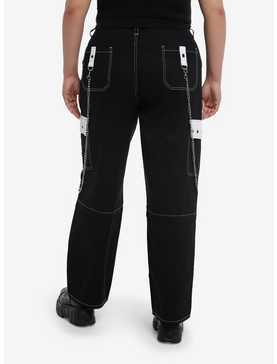 Black & White Grommet Chain Carpenter Pants Plus Size, , hi-res