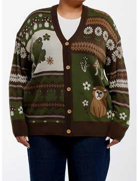 Thorn & Fable Forest Capybara Frog Girls Cardigan Plus Size, , hi-res