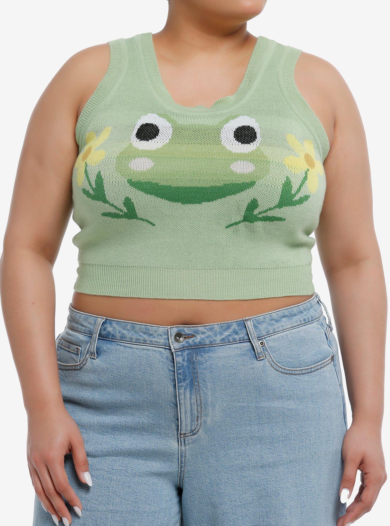 Thorn & Fable Frog Mushroom Flower Girls Crop Tank Top & Cardigan Set Plus Size, GREEN, alternate
