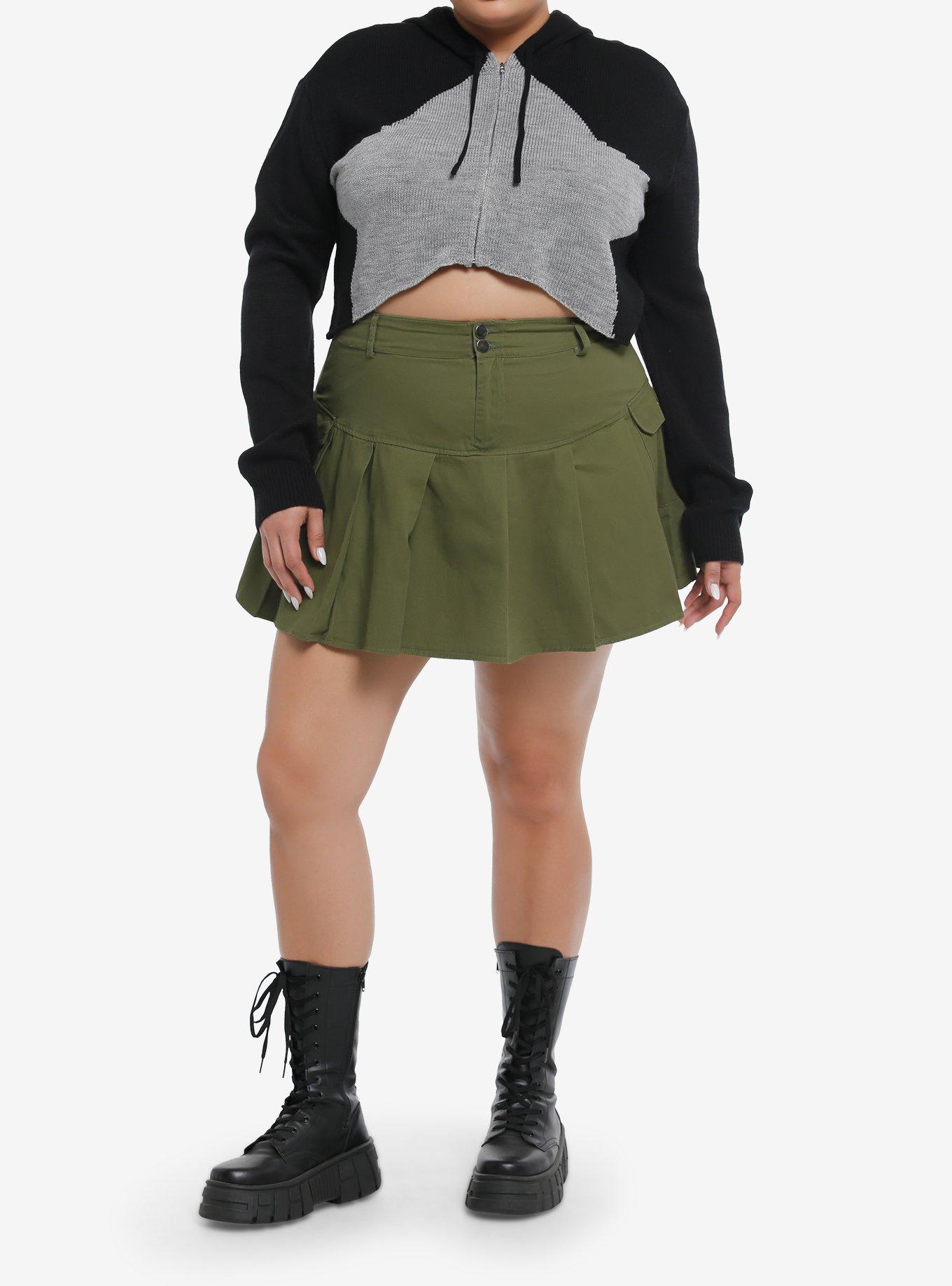 Social Collision® Black & Grey Star Girls Crop Hoodie Plus Size, GREY, alternate