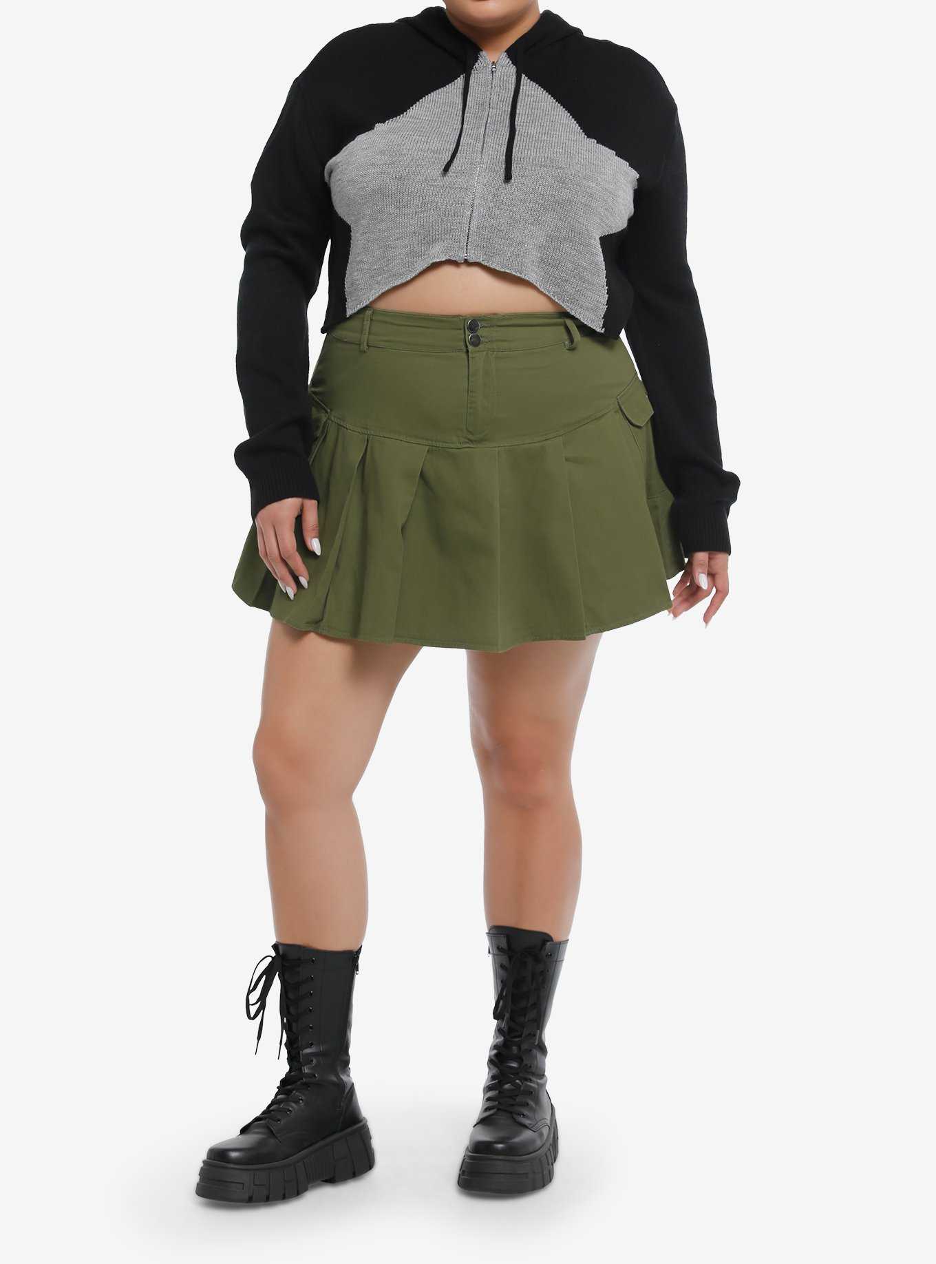 Social Collision® Black & Grey Star Girls Crop Hoodie Plus Size, , hi-res