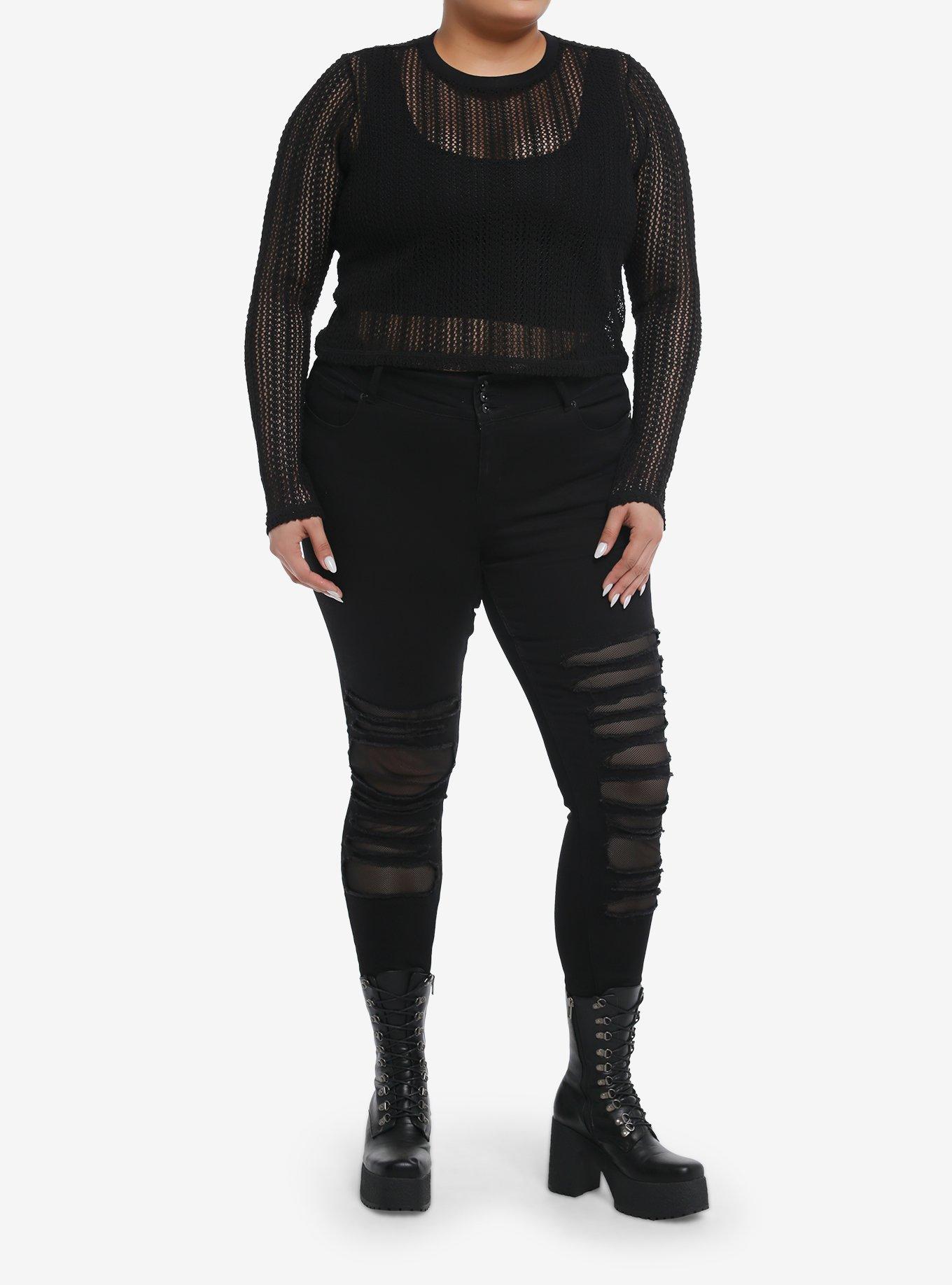 Cosmic Aura Black Girls Crop Knit Sweater Plus Size, BLACK, alternate