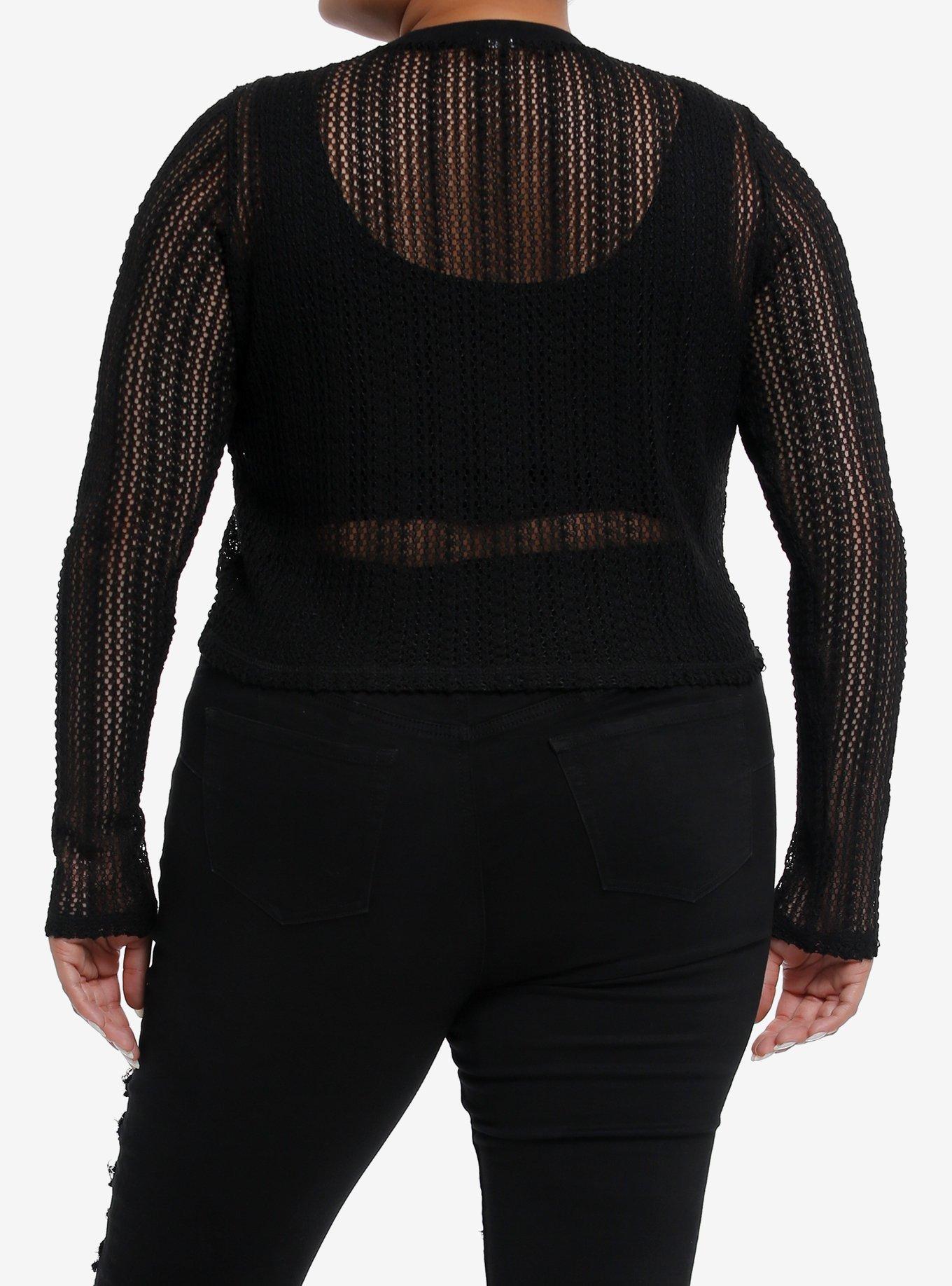 Cosmic Aura Black Girls Crop Knit Sweater Plus Size, BLACK, alternate