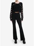 Cosmic Aura Black Cutout Girls Crop Sweater, BLACK, alternate