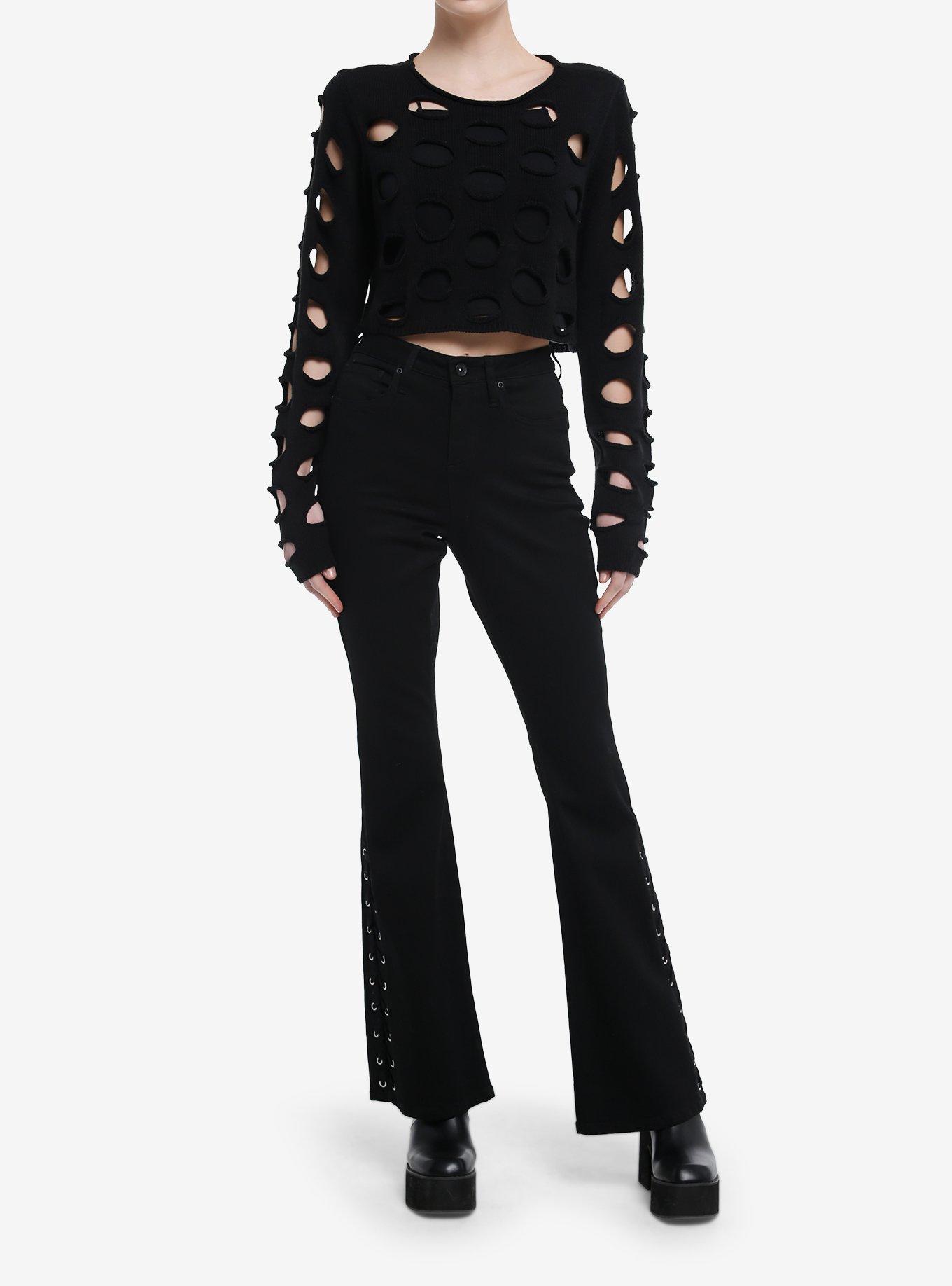 Cosmic Aura Black Cutout Girls Crop Sweater, , hi-res