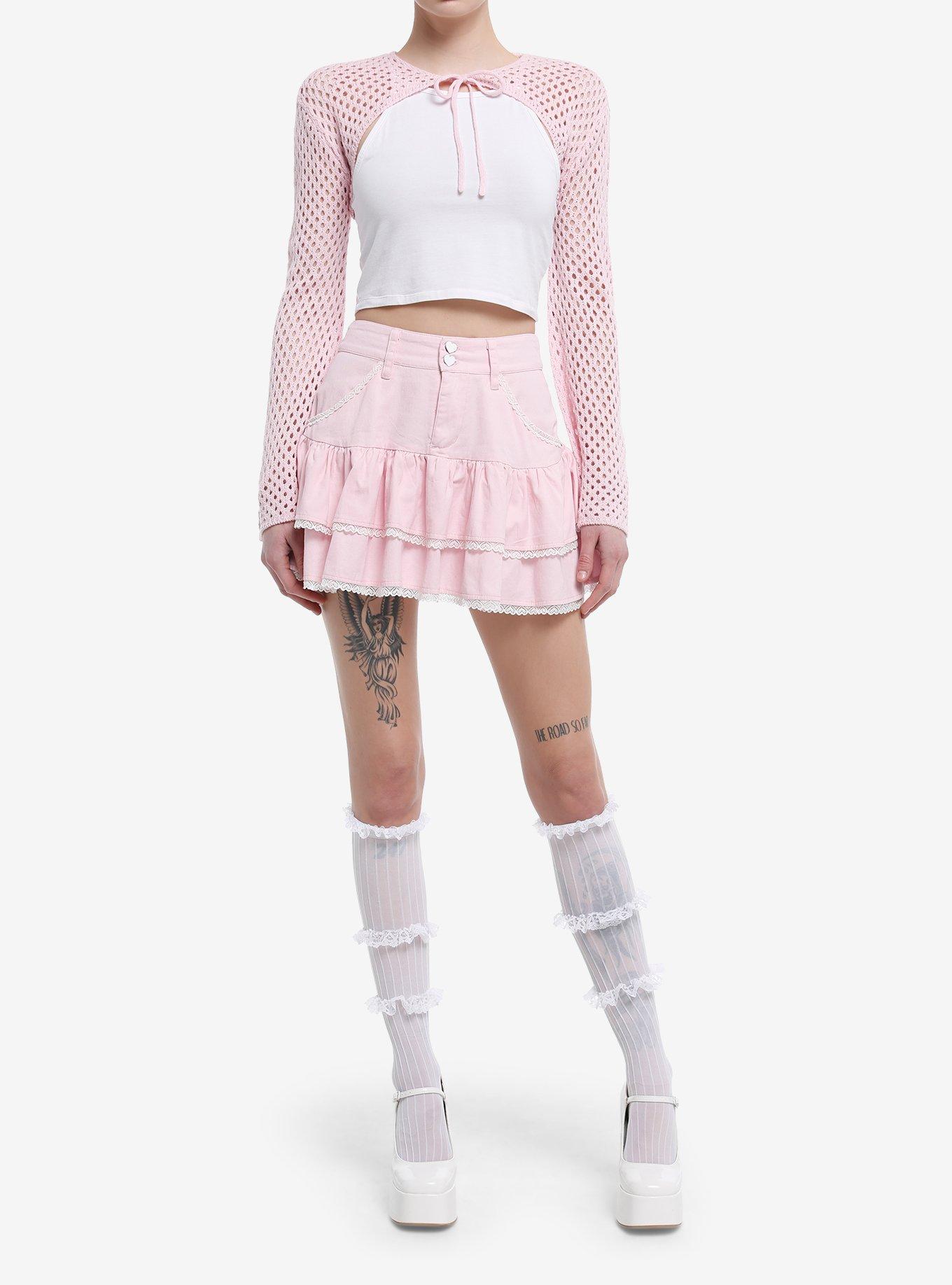 Sweet Society Pink Knit Bolero Girls Crop Shrug, , hi-res